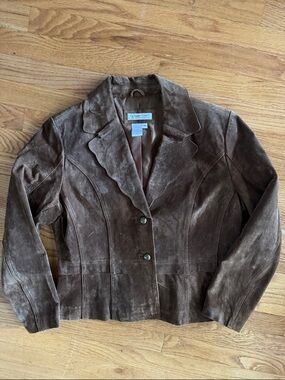 Coldwater Creek Brown Leather Blazer Jacket Petite Medium